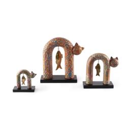 Tượng Gỗ Điêu Khắc Thủ Công - Mèo Cá Đồng